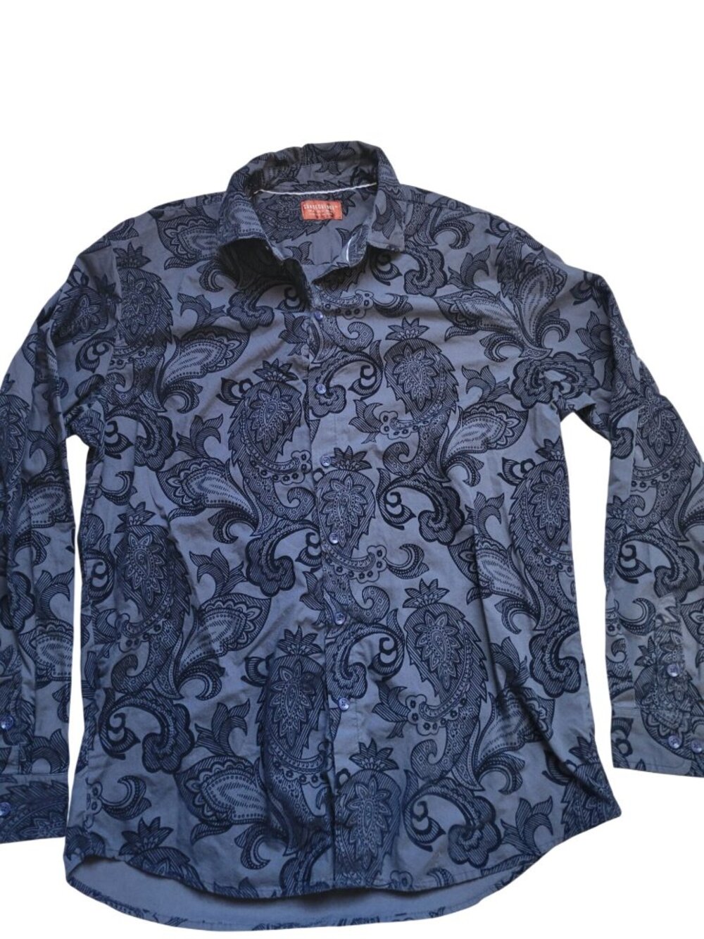 Consequence long sleeve button-up shirt  a dark grey/blue tone flocked velvet XL - Picture 2 of 9
